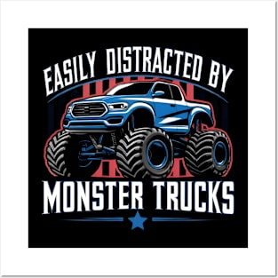 Easily Distracted By Monster Trucks Posters and Art